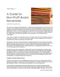 Secretaries Guide Guide for Non-Profit Board Secretaries - Governing Good
